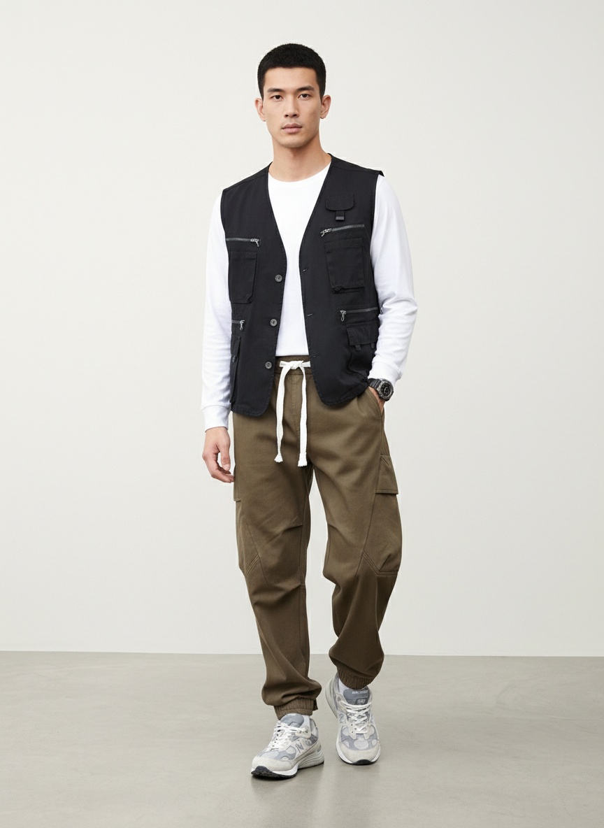 Vintage Cuffed Multi-Pocket Men's Cargo Pants with Fleece Lining for Winter Outdoor Wear