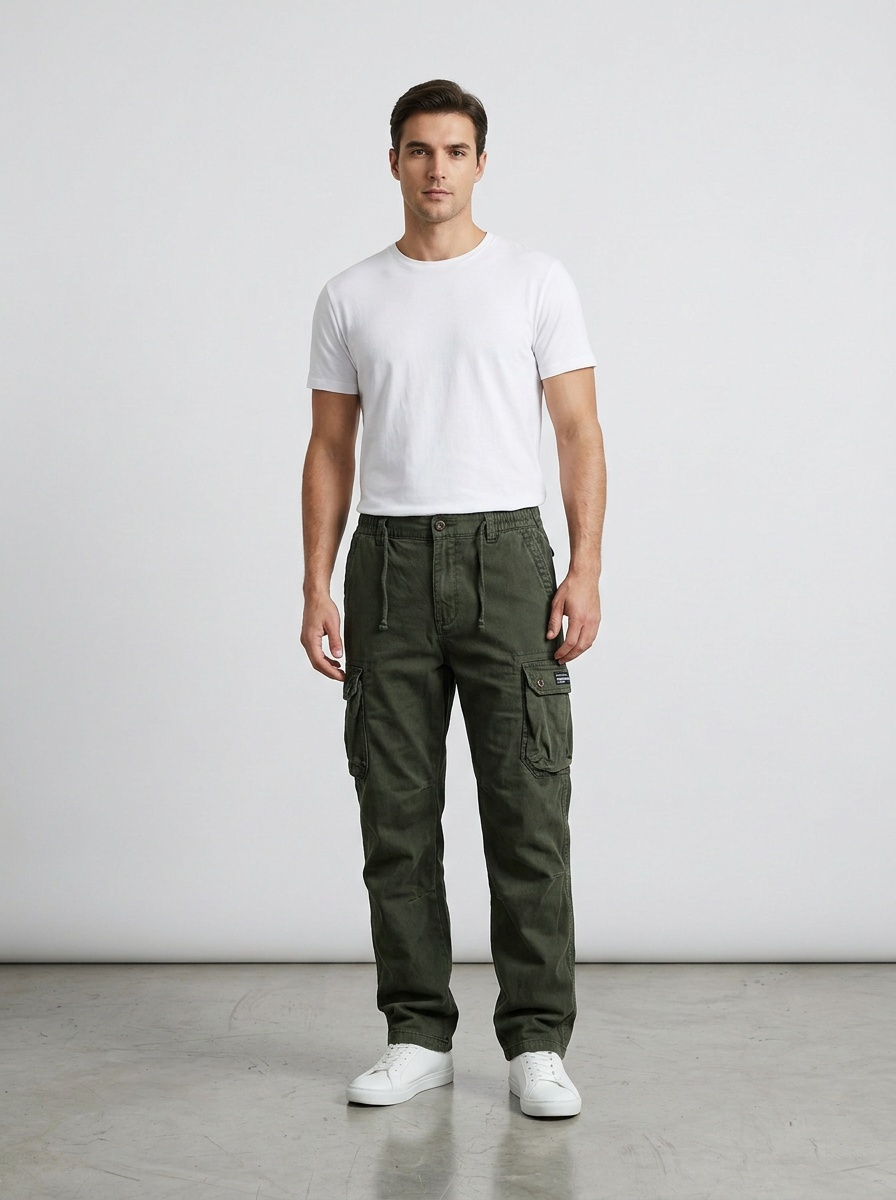 Vintage-Inspired Multi-Pocket Cuffed Men's Cargo Pants for Outdoor Casual Wear