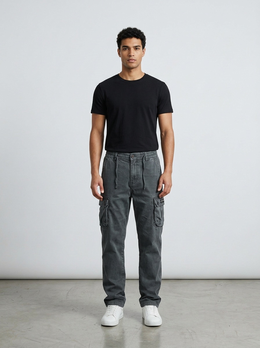 Vintage-Inspired Multi-Pocket Cuffed Men's Cargo Pants for Outdoor Casual Wear