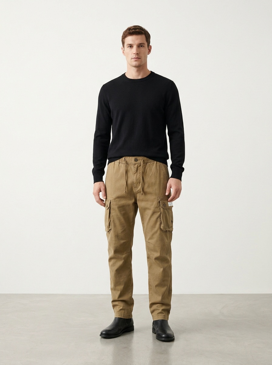 Vintage-Inspired Multi-Pocket Cuffed Men's Cargo Pants for Outdoor Casual Wear
