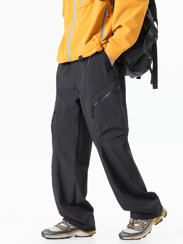 Simple Vintage Style Multi-Pocket Men's Cargo Pants with a Wide-Leg Fit
