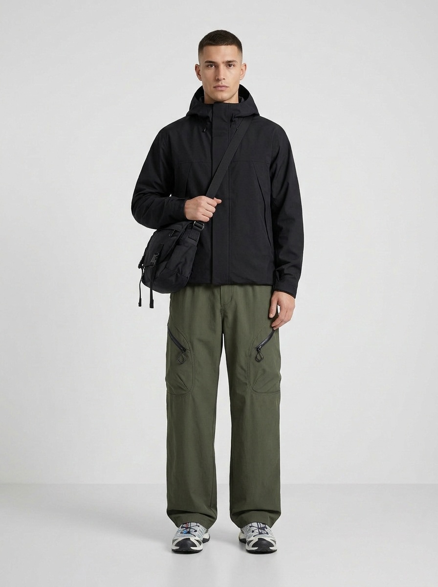 Simple Vintage Style Multi-Pocket Men's Cargo Pants with a Wide-Leg Fit