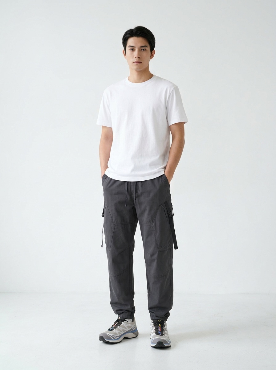 Relaxed Fit Cuffed Men's Cargo Pants for Spring and Autumn Casual Wear