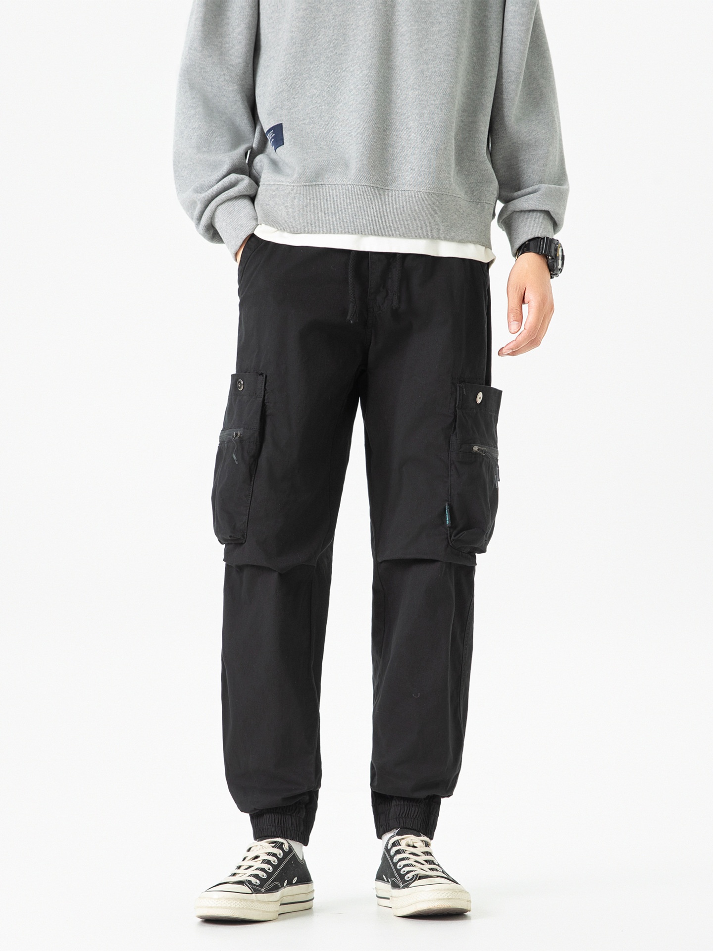 Functional Multi-Pocket Vintage Cuffed Men's Cargo Pants for Casual Wear