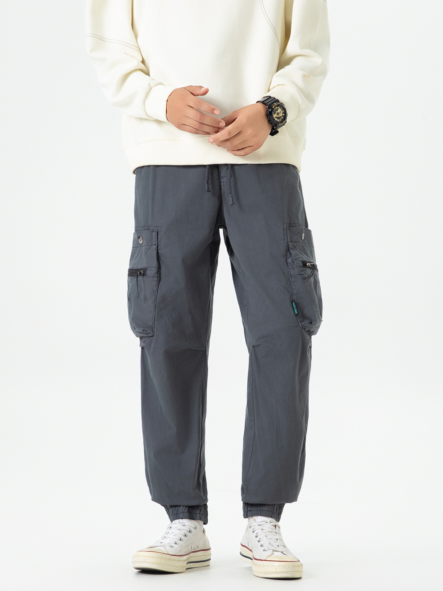 Functional Multi-Pocket Vintage Cuffed Men's Cargo Pants for Casual Wear