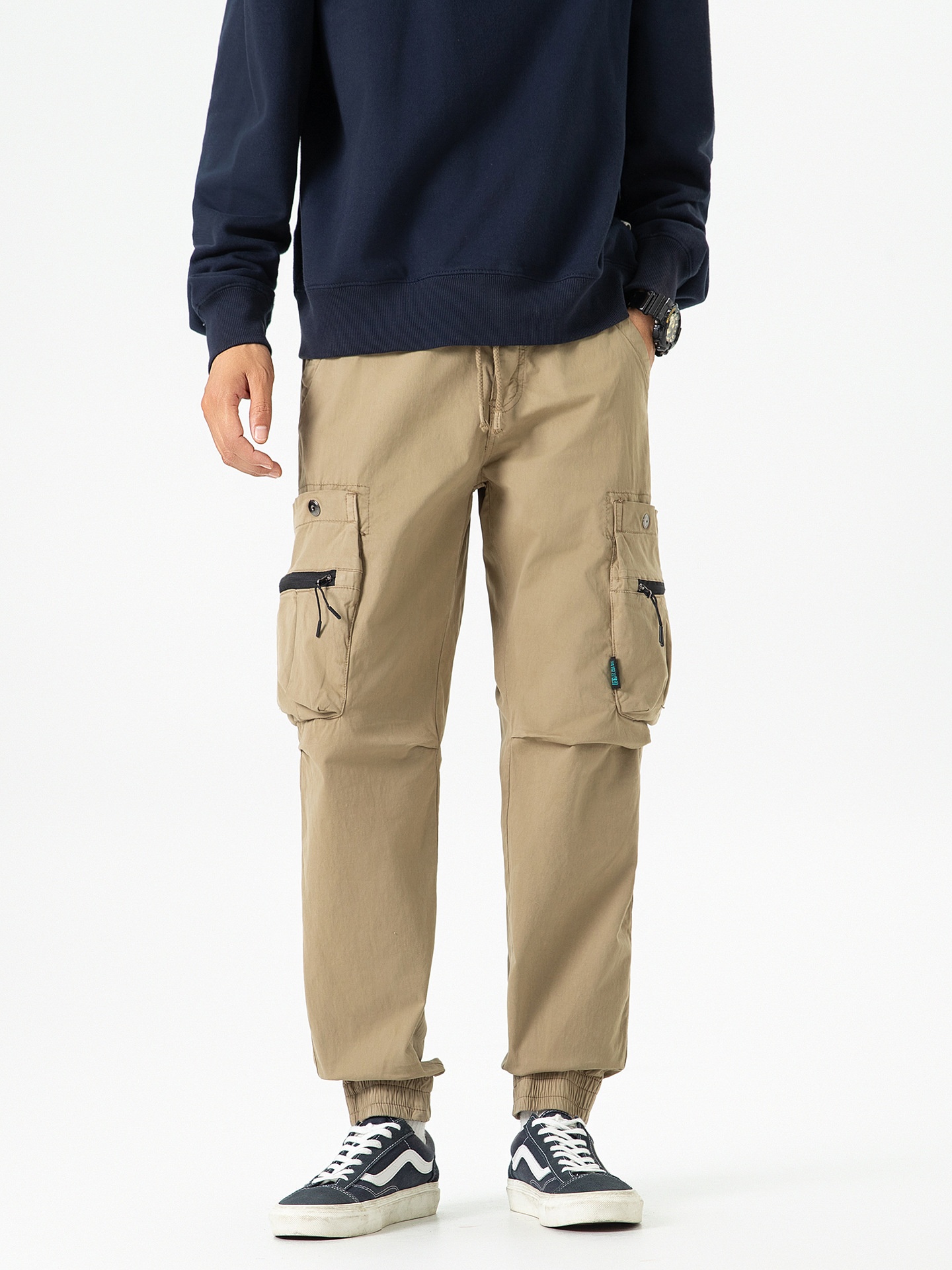 Functional Multi-Pocket Vintage Cuffed Men's Cargo Pants for Casual Wear