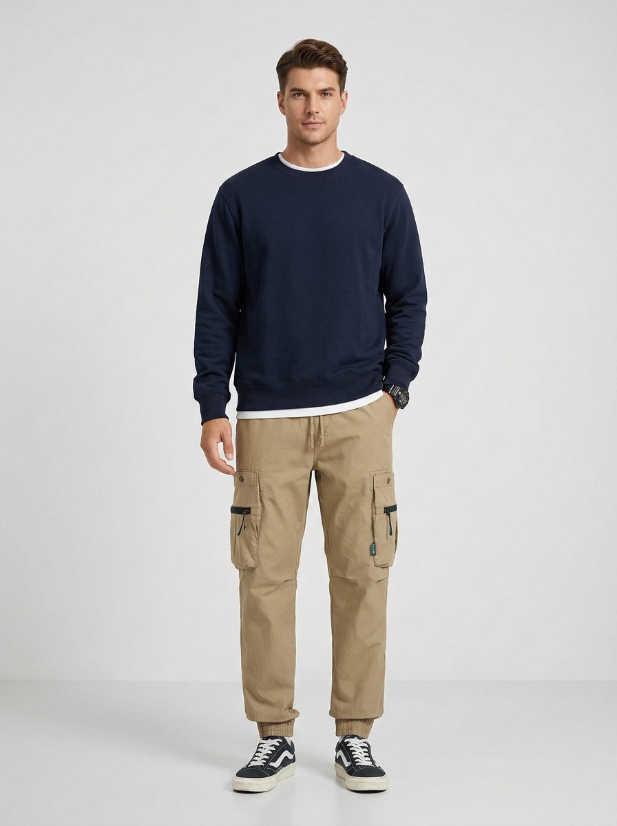 Functional Multi-Pocket Vintage Cuffed Men's Cargo Pants for Casual Wear