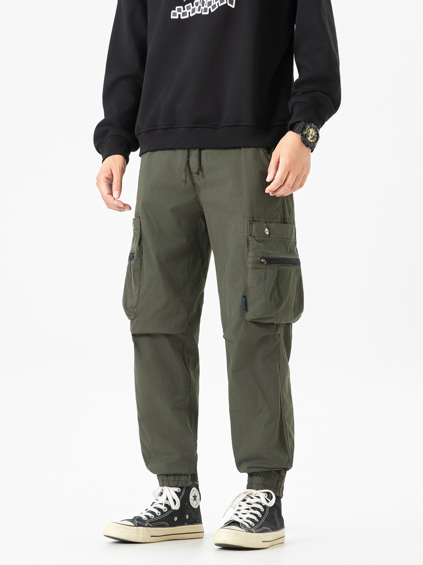 Functional Multi-Pocket Vintage Cuffed Men's Cargo Pants for Casual Wear