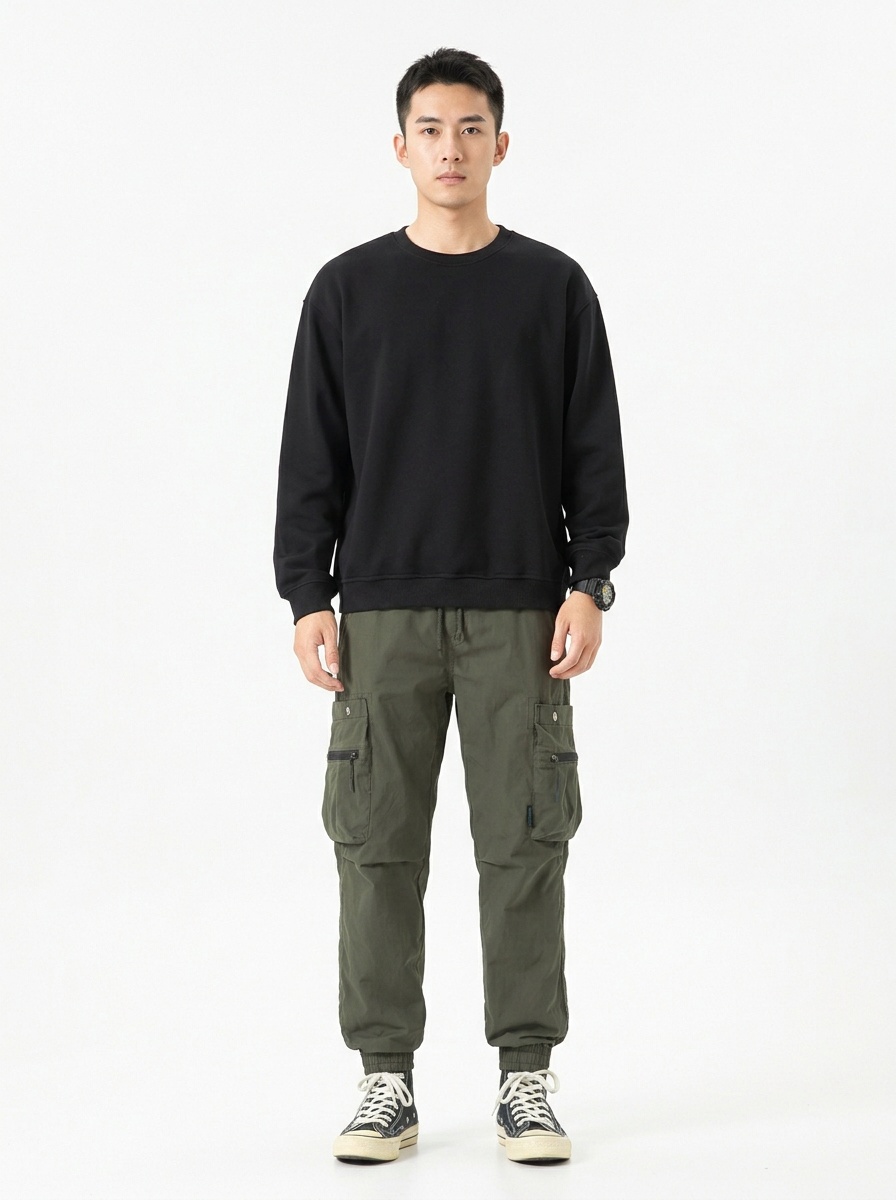 Functional Multi-Pocket Vintage Cuffed Men's Cargo Pants for Casual Wear