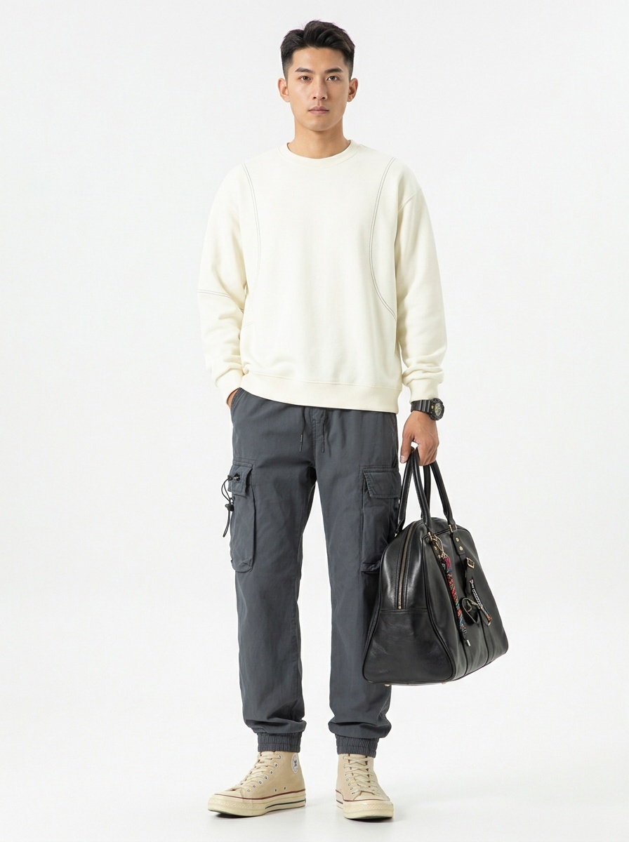 Vintage Multi-Pocket Cuffed Men's Cargo Pants for Casual Wear