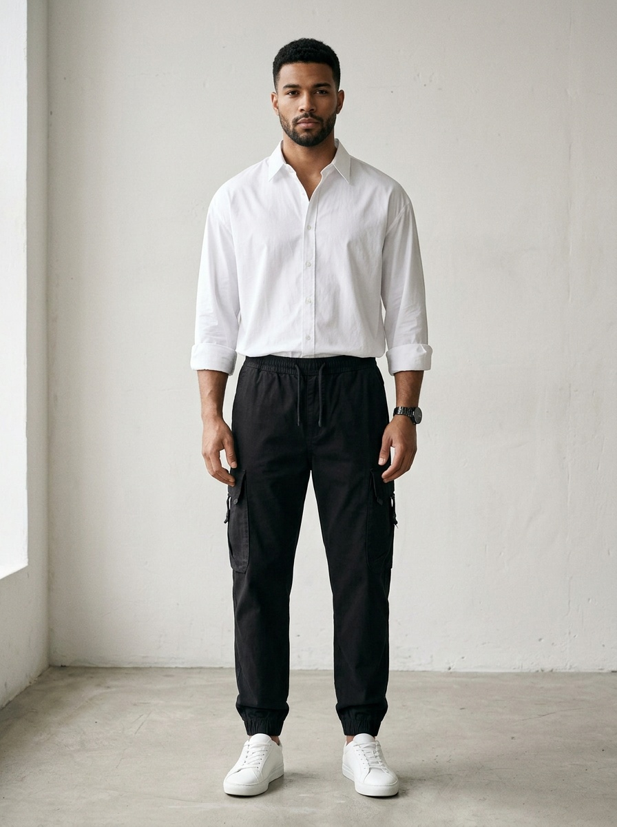 Relaxed Fit Retro Cuffed Men's Cargo Pants for Casual Outdoor Wear