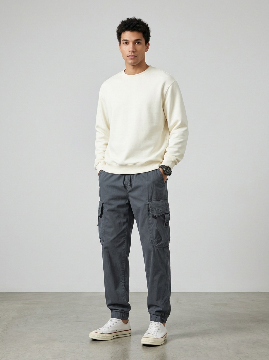 Relaxed Fit Retro Cuffed Men's Cargo Pants for Casual Outdoor Wear