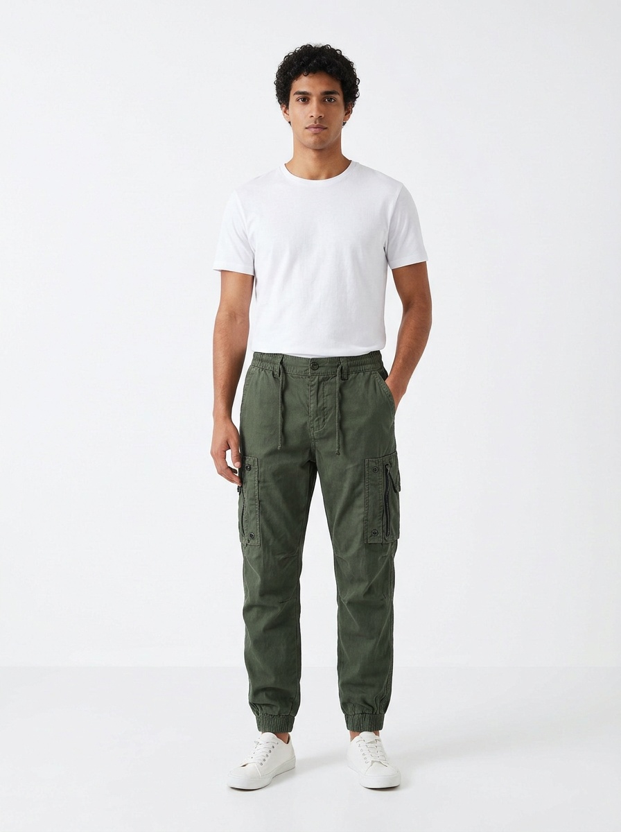 Retro Functional Multi-Pocket Men's Cargo Pants with Cuffed Ankle