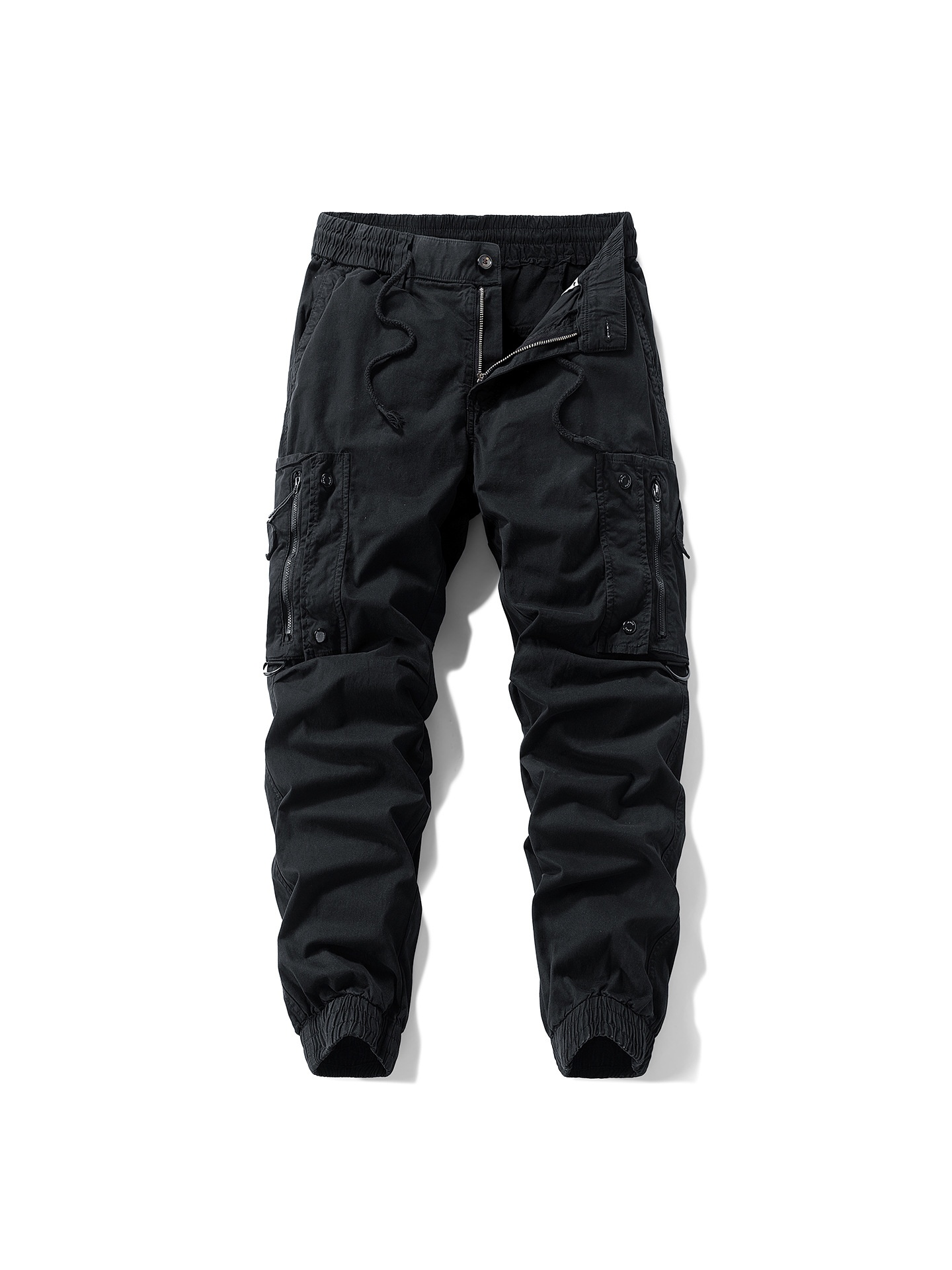Retro Functional Multi-Pocket Men's Cargo Pants with Cuffed Ankle