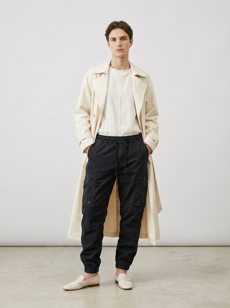 Retro Functional Multi-Pocket Men's Cargo Pants with Cuffed Ankle