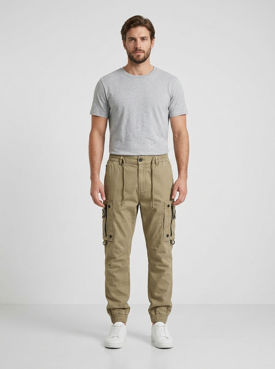 Retro Functional Multi-Pocket Men's Cargo Pants with Cuffed Ankle