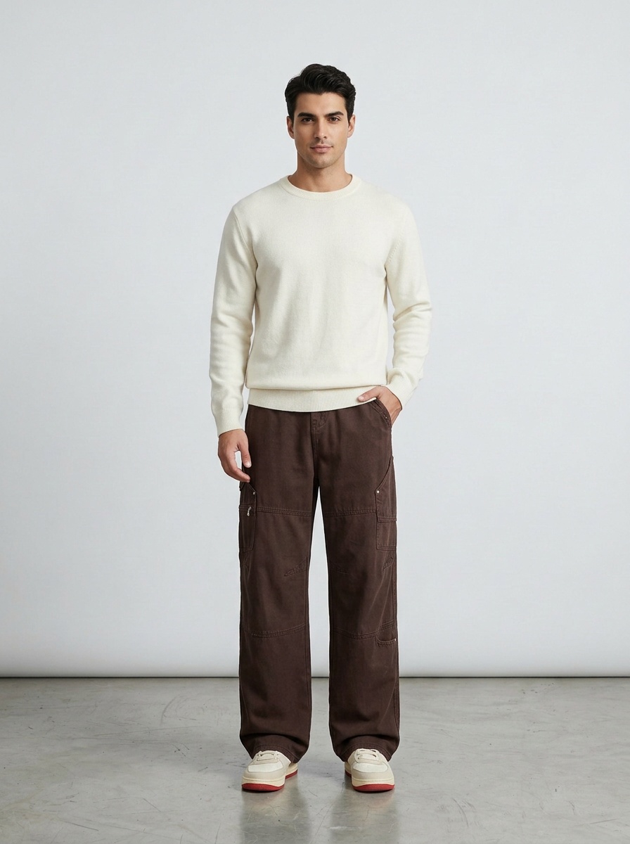 Wide-Leg Multi-Pocket Men's Cargo Pants for Outdoor Casual Wear