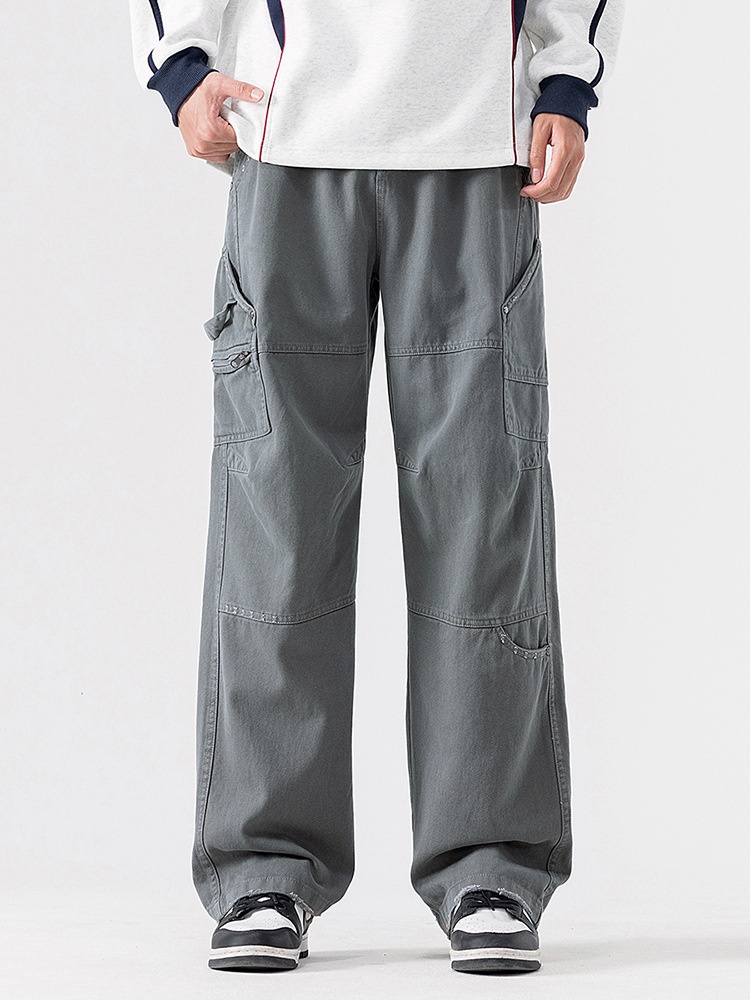 Wide-Leg Multi-Pocket Men's Cargo Pants for Outdoor Casual Wear