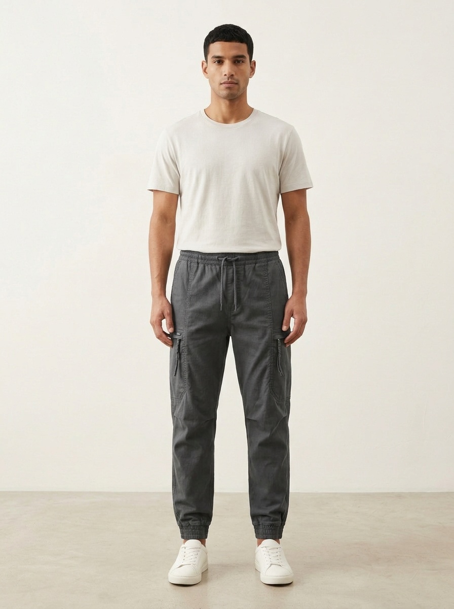 Functional Multi-Pocket Men's Tapered Cargo Pants for Casual Wear