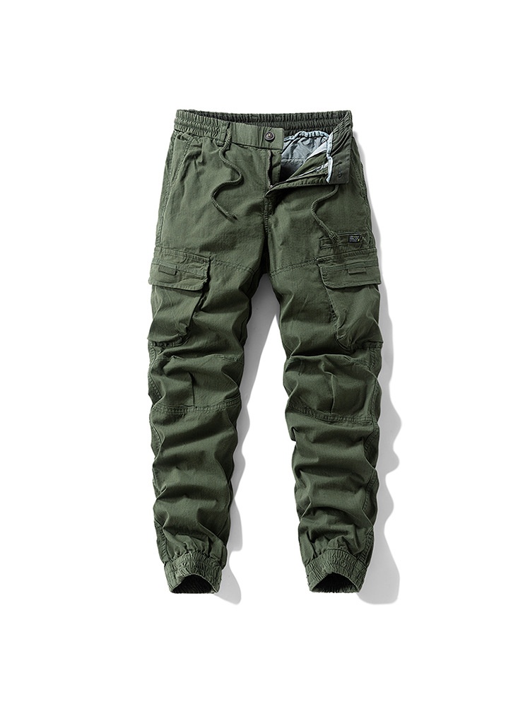 Vintage Straight Leg Loose Men's Cargo Pants With Elastic Legs' Opening for Summer Casual Wear
