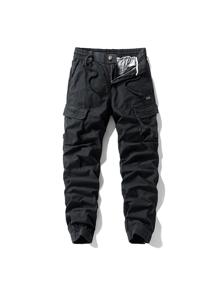 Vintage Straight Leg Loose Men's Cargo Pants With Elastic Legs' Opening for Summer Casual Wear