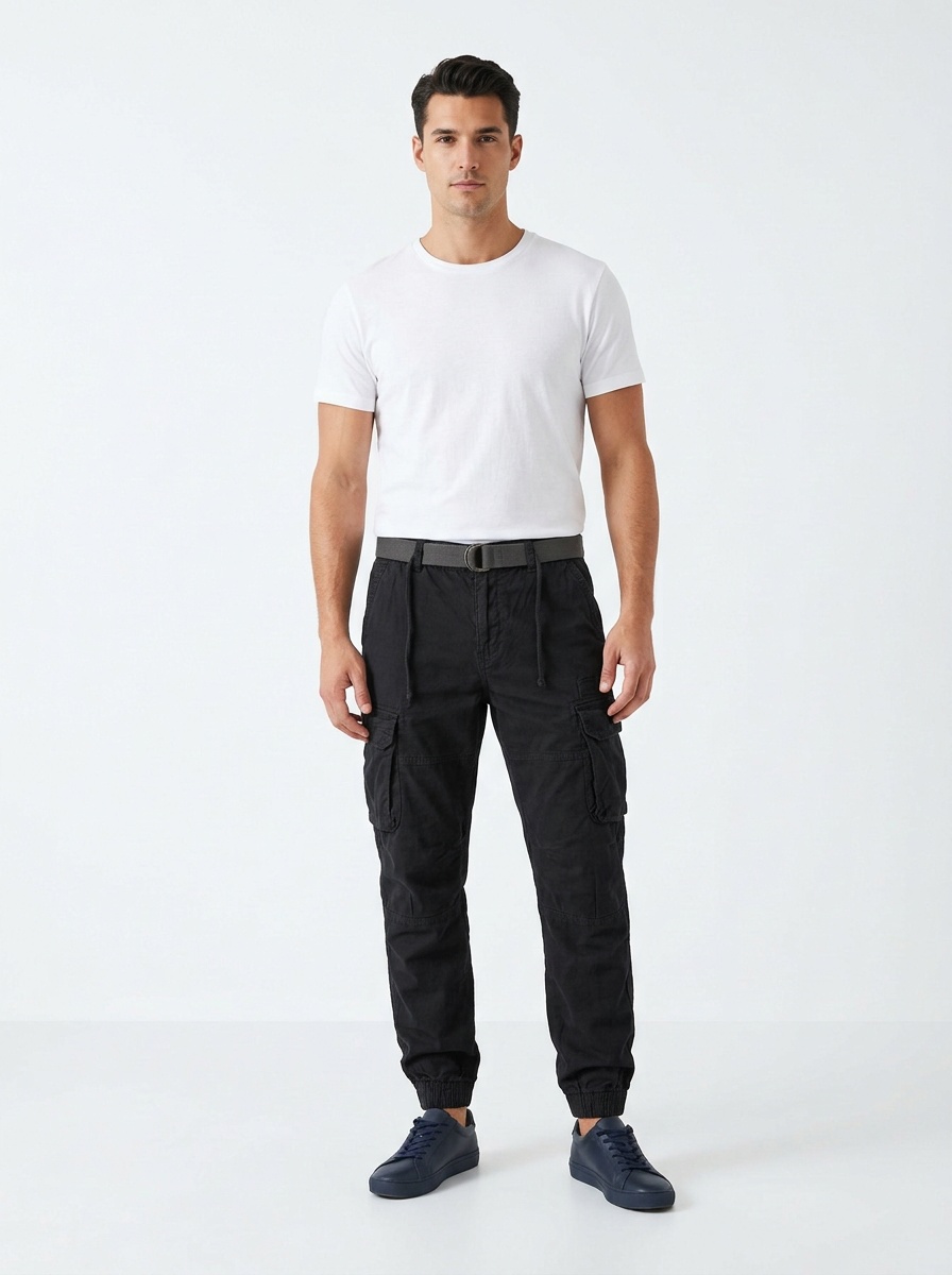 Vintage Straight Leg Loose Men's Cargo Pants With Elastic Legs' Opening for Summer Casual Wear
