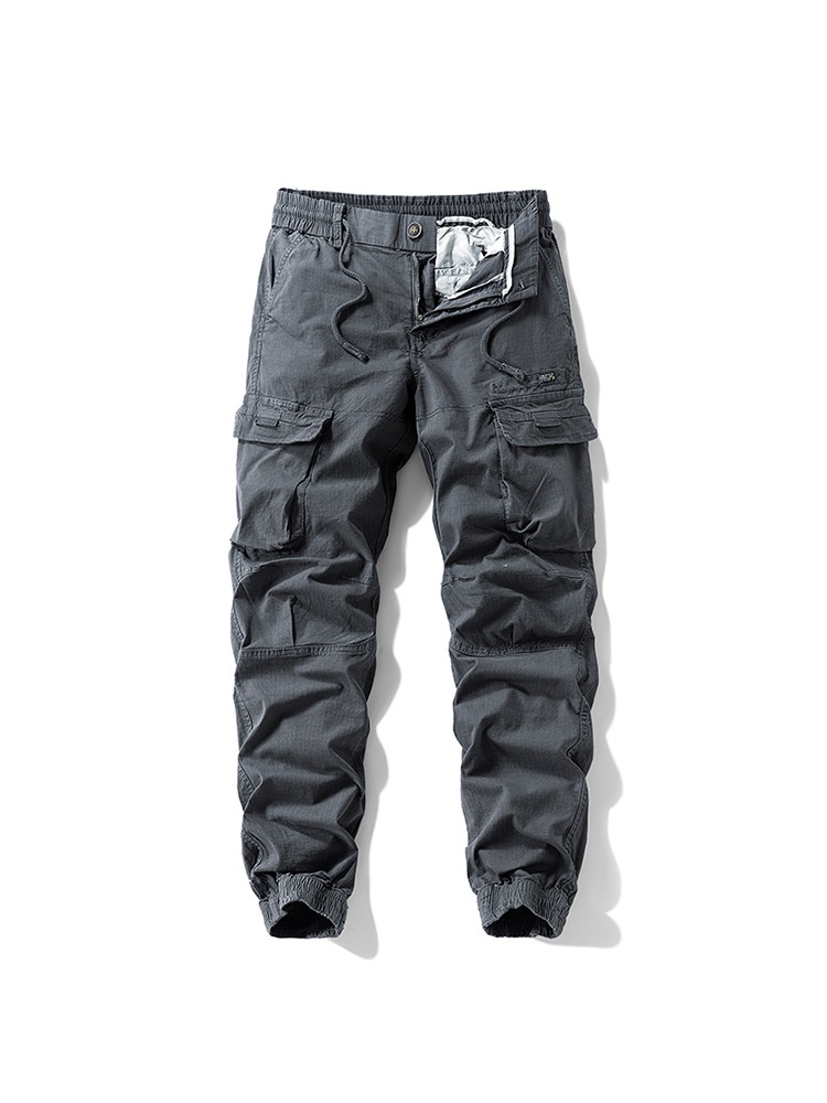 Vintage Straight Leg Loose Men's Cargo Pants With Elastic Legs' Opening for Summer Casual Wear