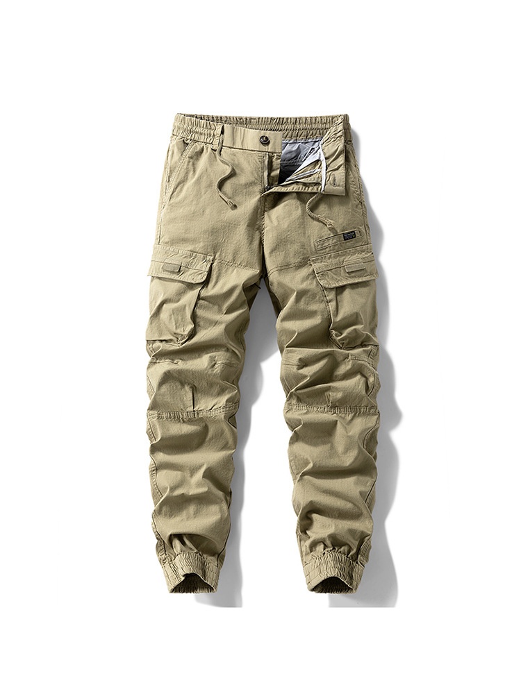 Vintage Straight Leg Loose Men's Cargo Pants With Elastic Legs' Opening for Summer Casual Wear