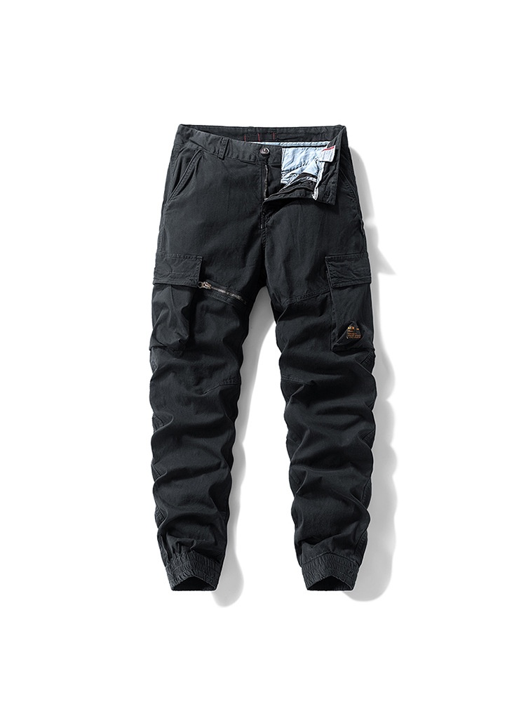 Vintage Straight Fit Loose Men's Cargo Pants With Elastic Legs' Opening for Summer Casual Wear