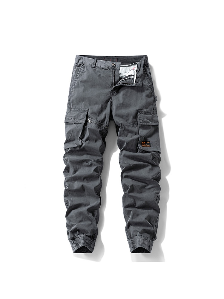 Vintage Straight Fit Loose Men's Cargo Pants With Elastic Legs' Opening for Summer Casual Wear