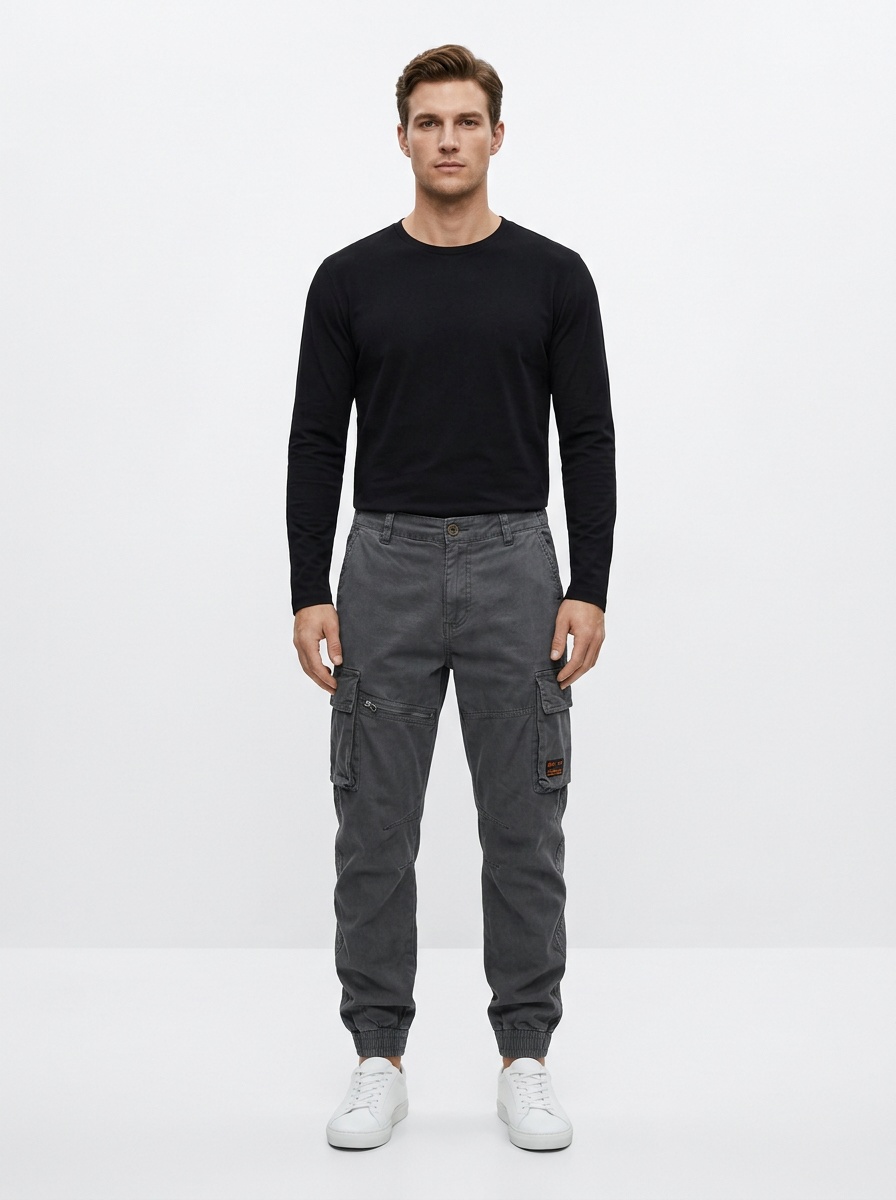 Vintage Straight Fit Loose Men's Cargo Pants With Elastic Legs' Opening for Summer Casual Wear