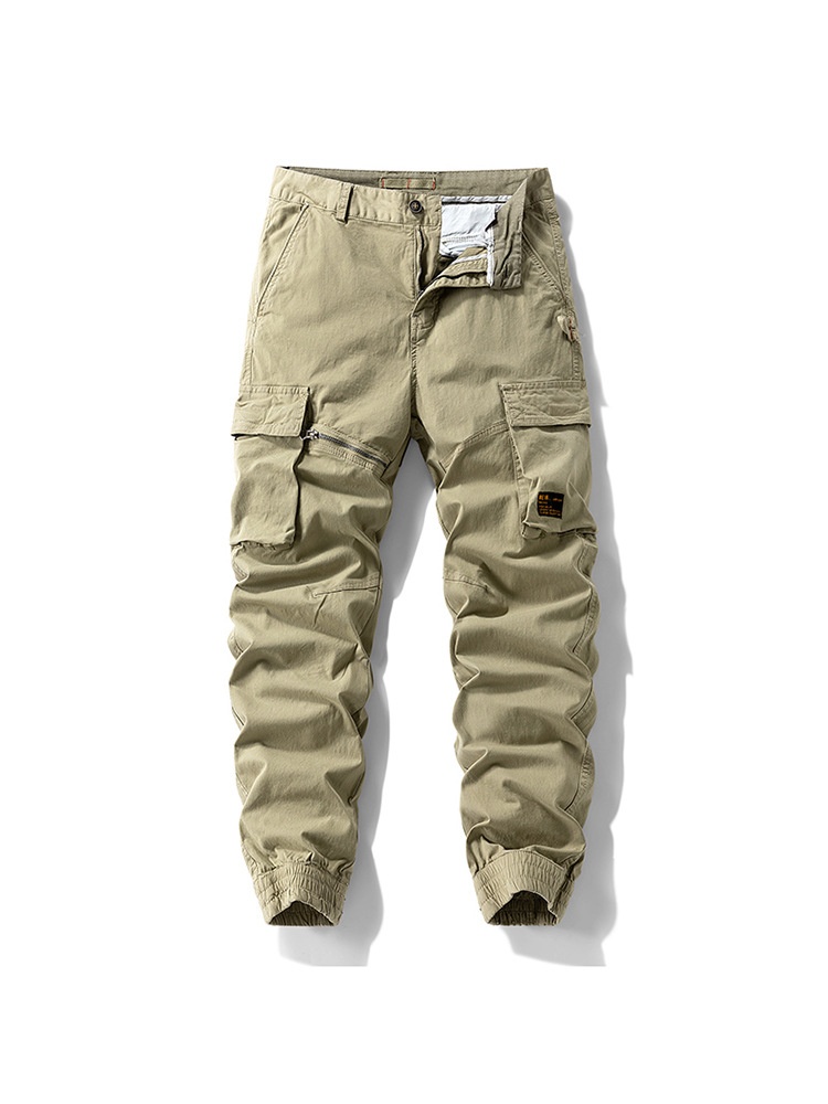 Vintage Straight Fit Loose Men's Cargo Pants With Elastic Legs' Opening for Summer Casual Wear