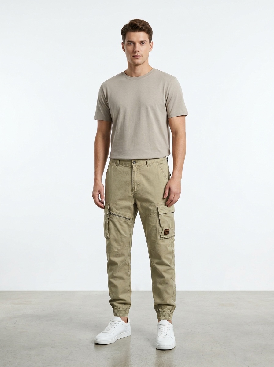 Vintage Straight Fit Loose Men's Cargo Pants With Elastic Legs' Opening for Summer Casual Wear