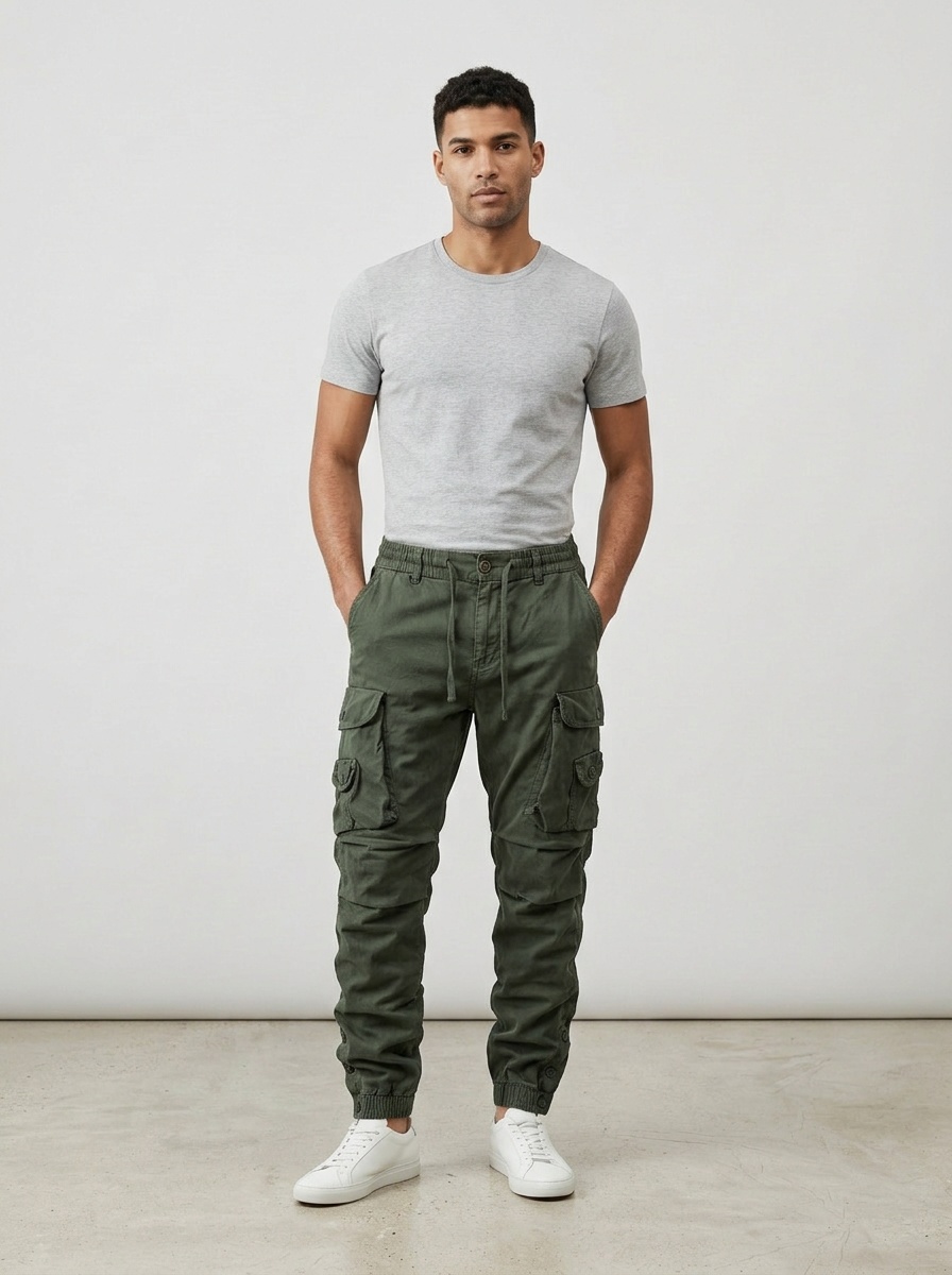 Relaxed Fit Pleated Functional Men's Cargo Pants for Outdoor Casual Wear