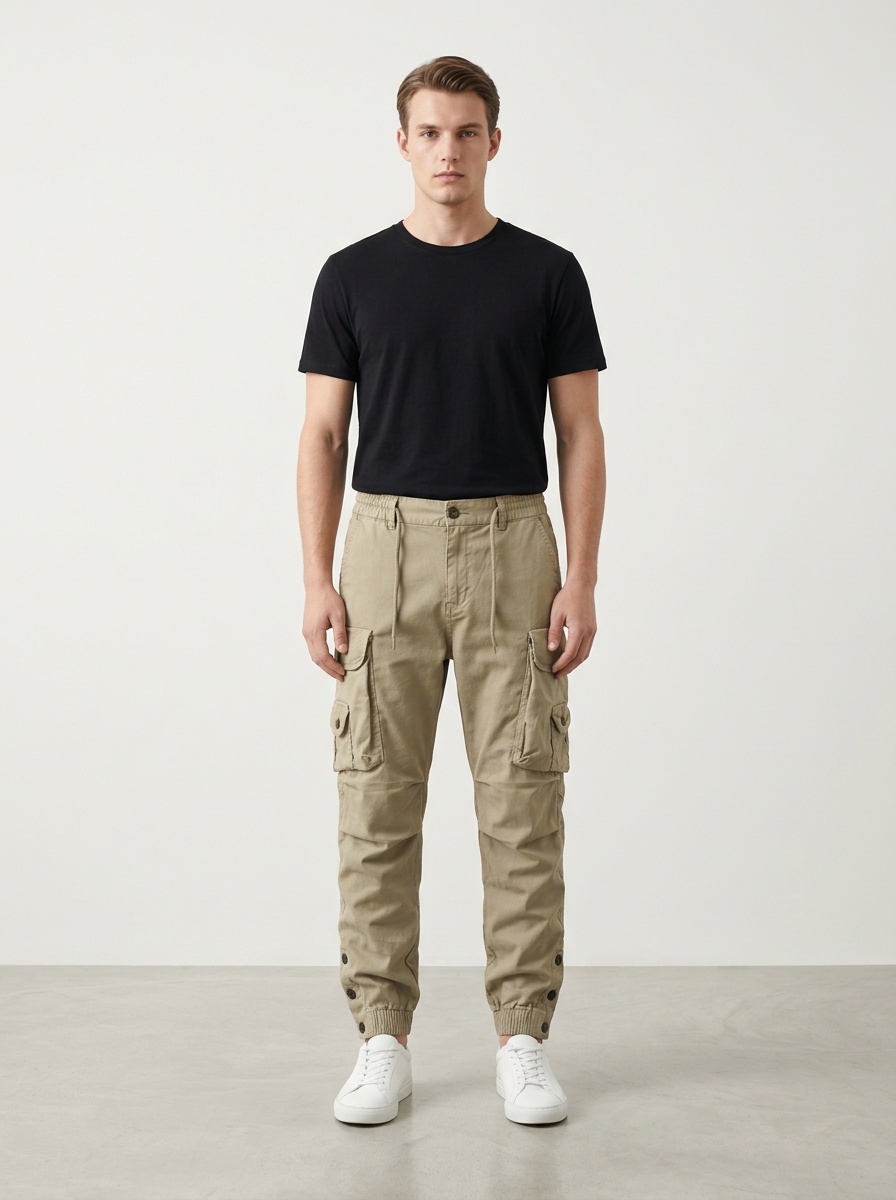 Relaxed Fit Pleated Functional Men's Cargo Pants for Outdoor Casual Wear