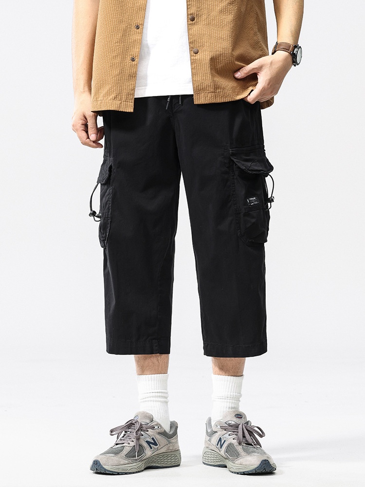 Straight Leg Loose Fit Cropped Men's Cargo Pants for Casual Athletic Wear