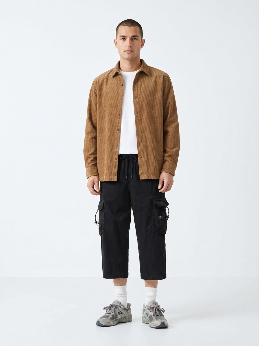 Straight Leg Loose Fit Cropped Men's Cargo Pants for Casual Athletic Wear