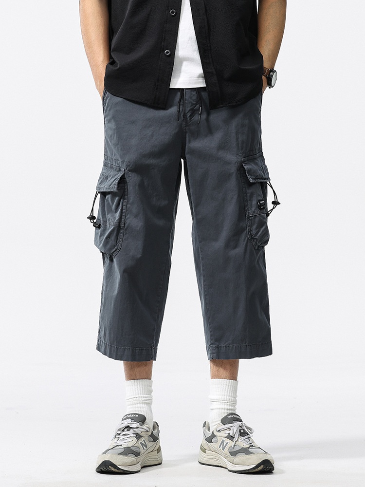 Straight Leg Loose Fit Cropped Men's Cargo Pants for Casual Athletic Wear