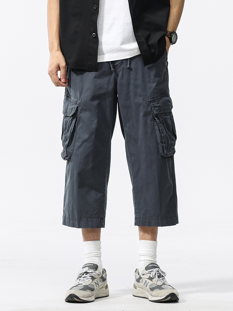 Straight Leg Loose Fit Cropped Men's Cargo Pants for Casual Athletic Wear