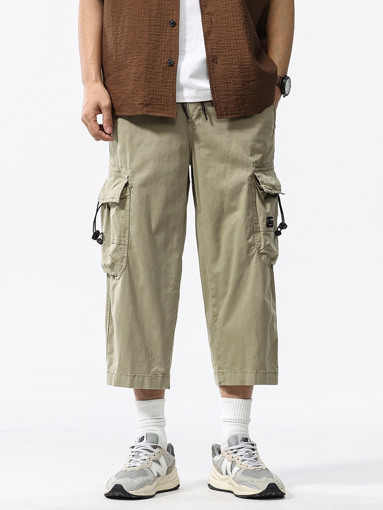 Straight Leg Loose Fit Cropped Men's Cargo Pants for Casual Athletic Wear