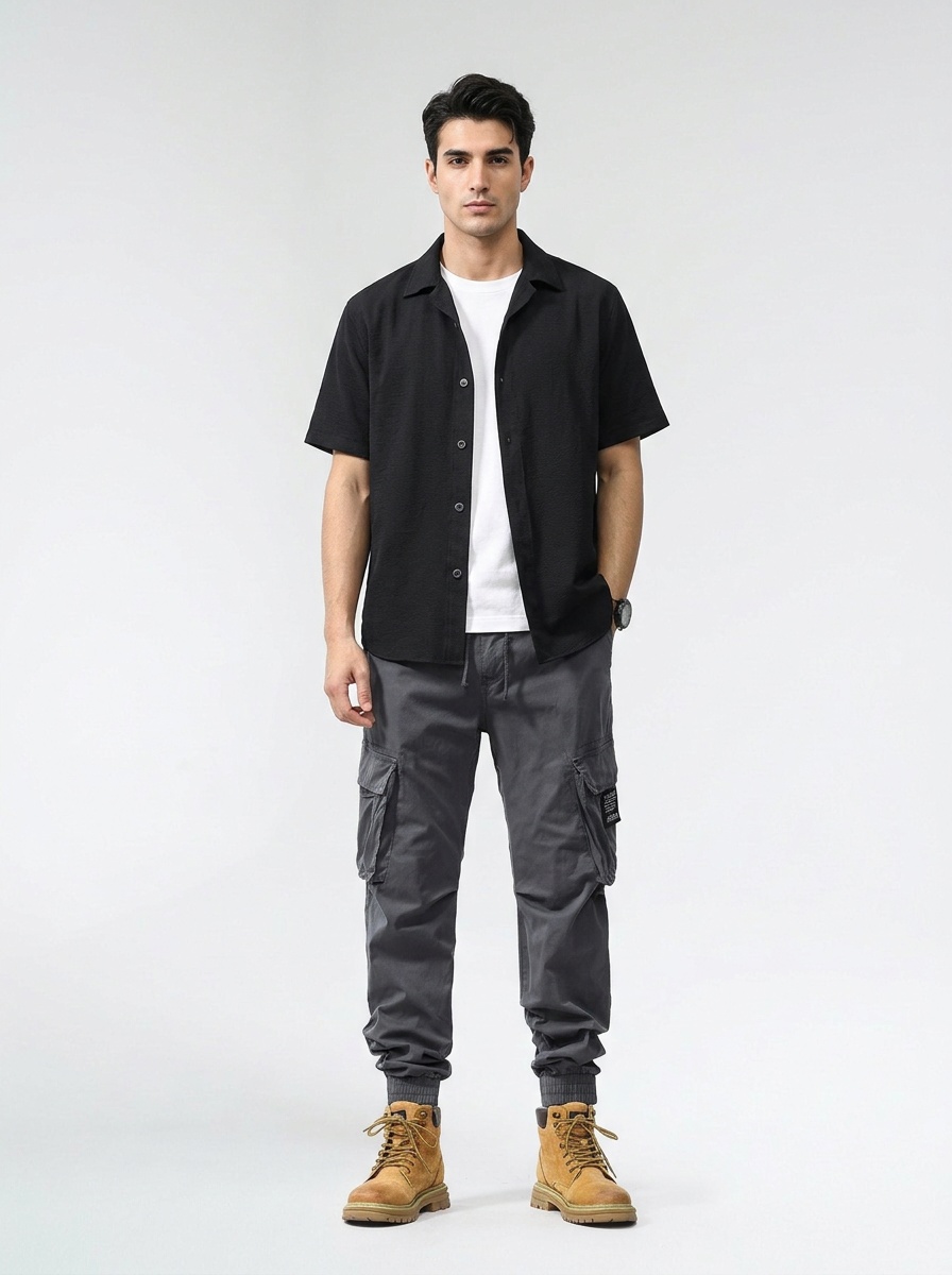 Vintage-Inspired Harem Fit Elastic Cuffed Men's Cargo Pants for Year-Round Casual Wear