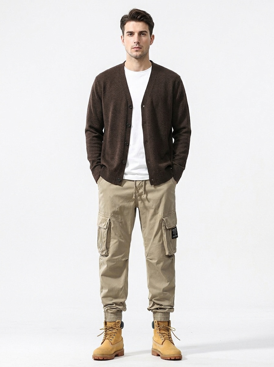 Vintage-Inspired Harem Fit Elastic Cuffed Men's Cargo Pants for Year-Round Casual Wear