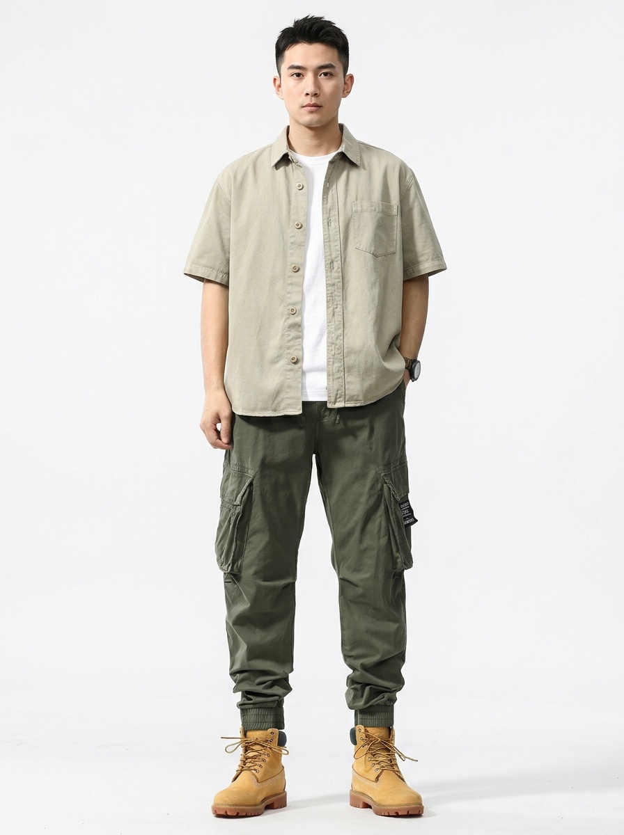Vintage-Inspired Harem Fit Elastic Cuffed Men's Cargo Pants for Year-Round Casual Wear