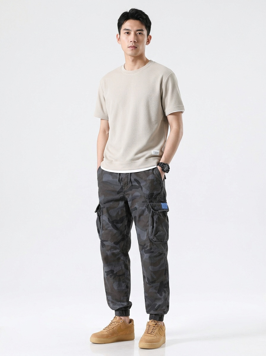Relaxed Fit Drawstring Straight Leg Men's Cargo Pants for Casual Wear