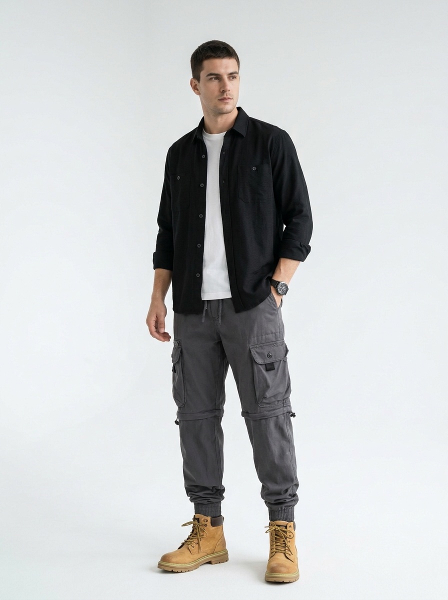 Relaxed Fit Functional Tapered Men's Cargo Pants for Outdoor Casual Wear