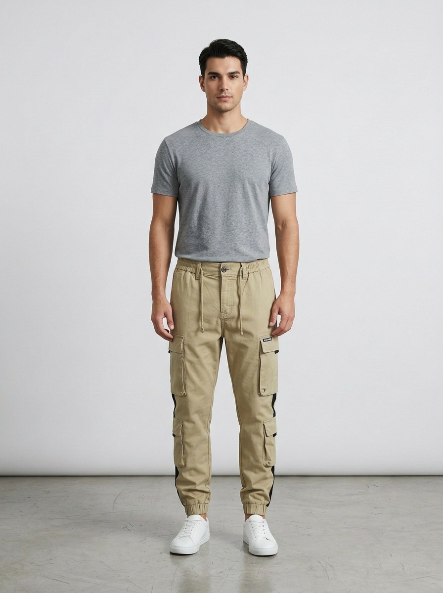 Retro High Street Tapered Men's Cargo Pants for Outdoor Athletic Wear