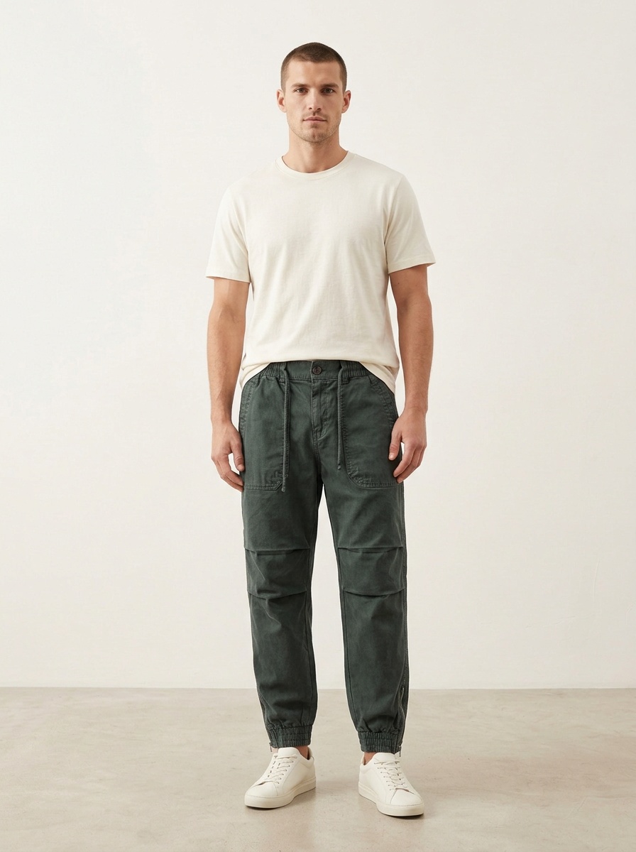 Minimalist Design Cuffed Men's Cargo Pants for Athletic Casual Wear
