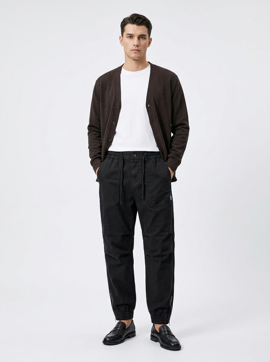 Minimalist Design Cuffed Men's Cargo Pants for Athletic Casual Wear