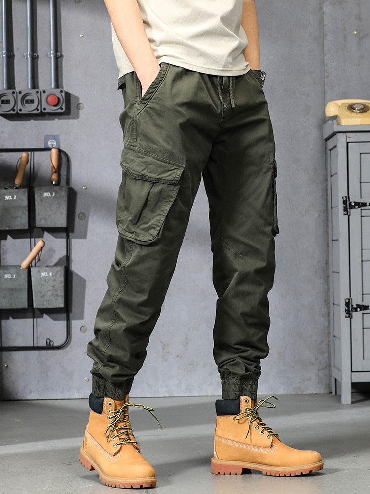 Functional Stretch Fit Cuffed Men's Cargo Pants for Outdoor Casual Wear