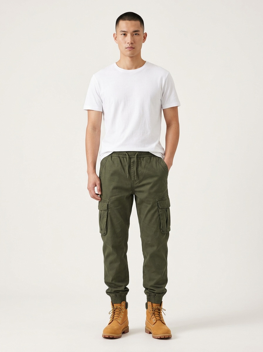 Functional Stretch Fit Cuffed Men's Cargo Pants for Outdoor Casual Wear
